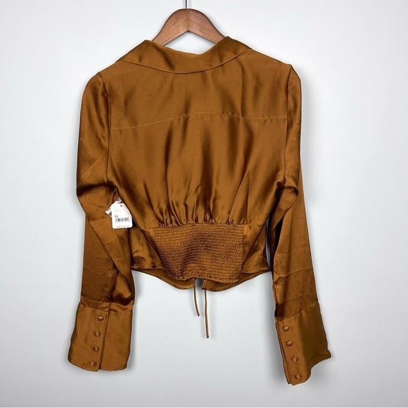 Free People Aurora Satin Blouse Tiger Eye - Picture 9 of 10